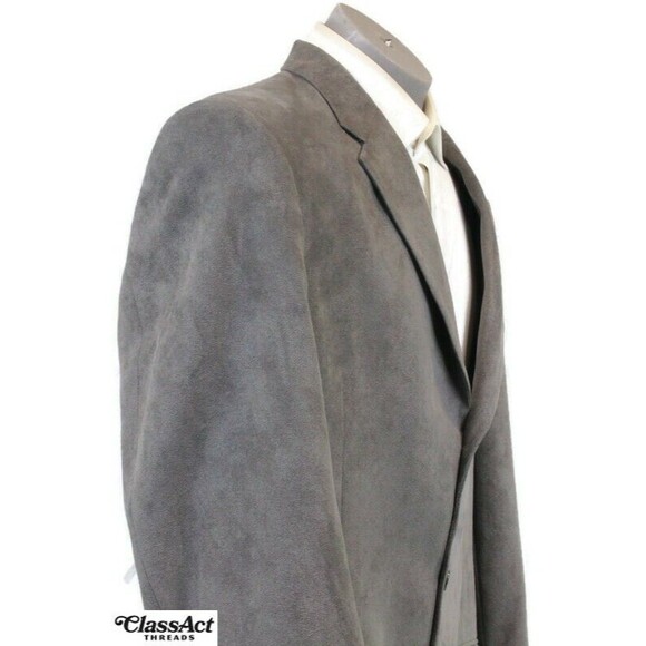 Stafford 3-Button Sport Coat Suede Blazer Jacket Mens Solid Gray 46L - Picture 4 of 9